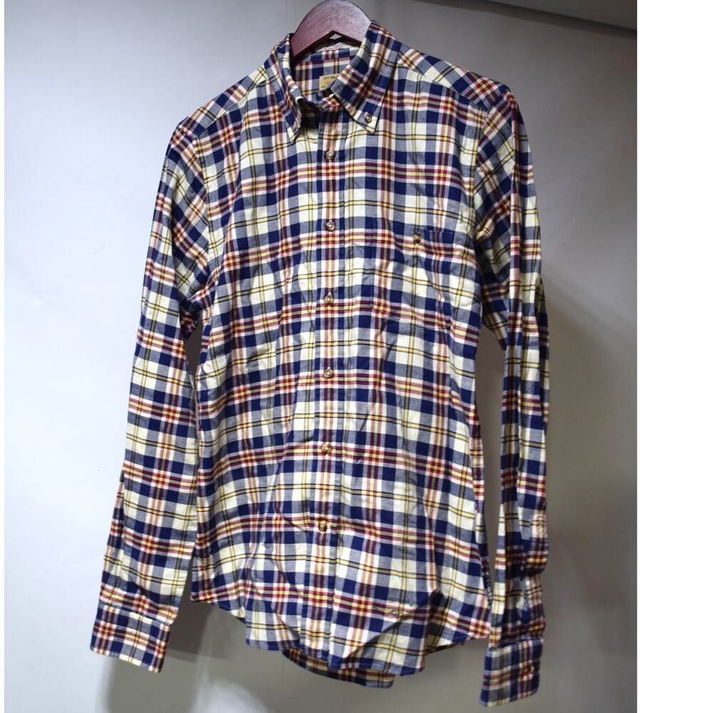 GANT Rugger The Hugger Men’s Medium Plaid Button Down Shirt Navy Red Yellow